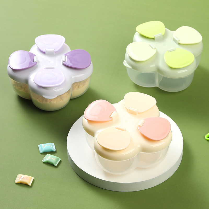 Baby Food Jars With Lids - กระป๋องใส่สูตรนมแบบพกพา Clover 4 ช่อง, ฝาปิดแบบสัมผัสเดียว ปิดสนิท